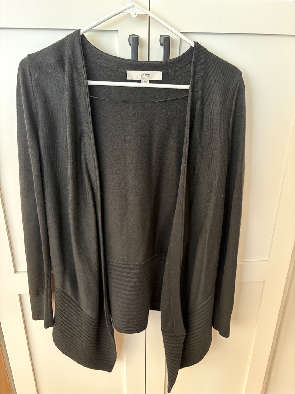 LOFT Black Open-Front Draped Cardigan